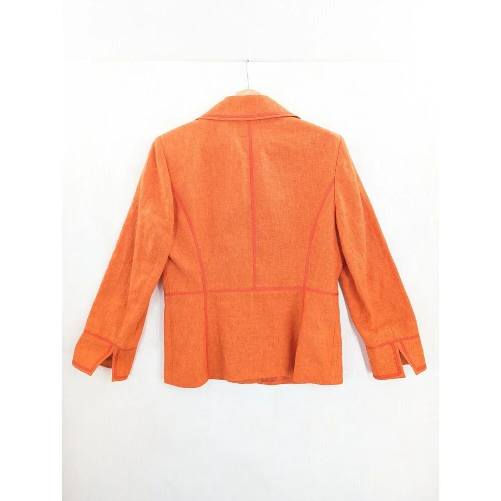 Linda Allard Ellen Tracy Sz 10 Orange Linen Blazer Structured Work Maximalist